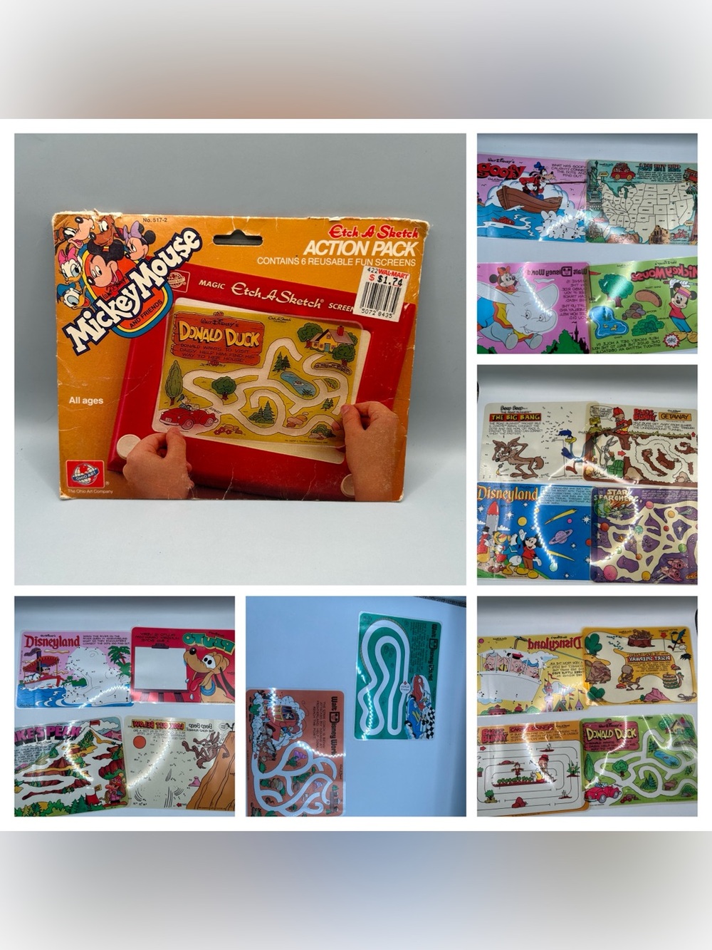 Etch-A-Sketch Disney Action Pack 18 Reusable Screens Vintage Mickey Mouse 1982